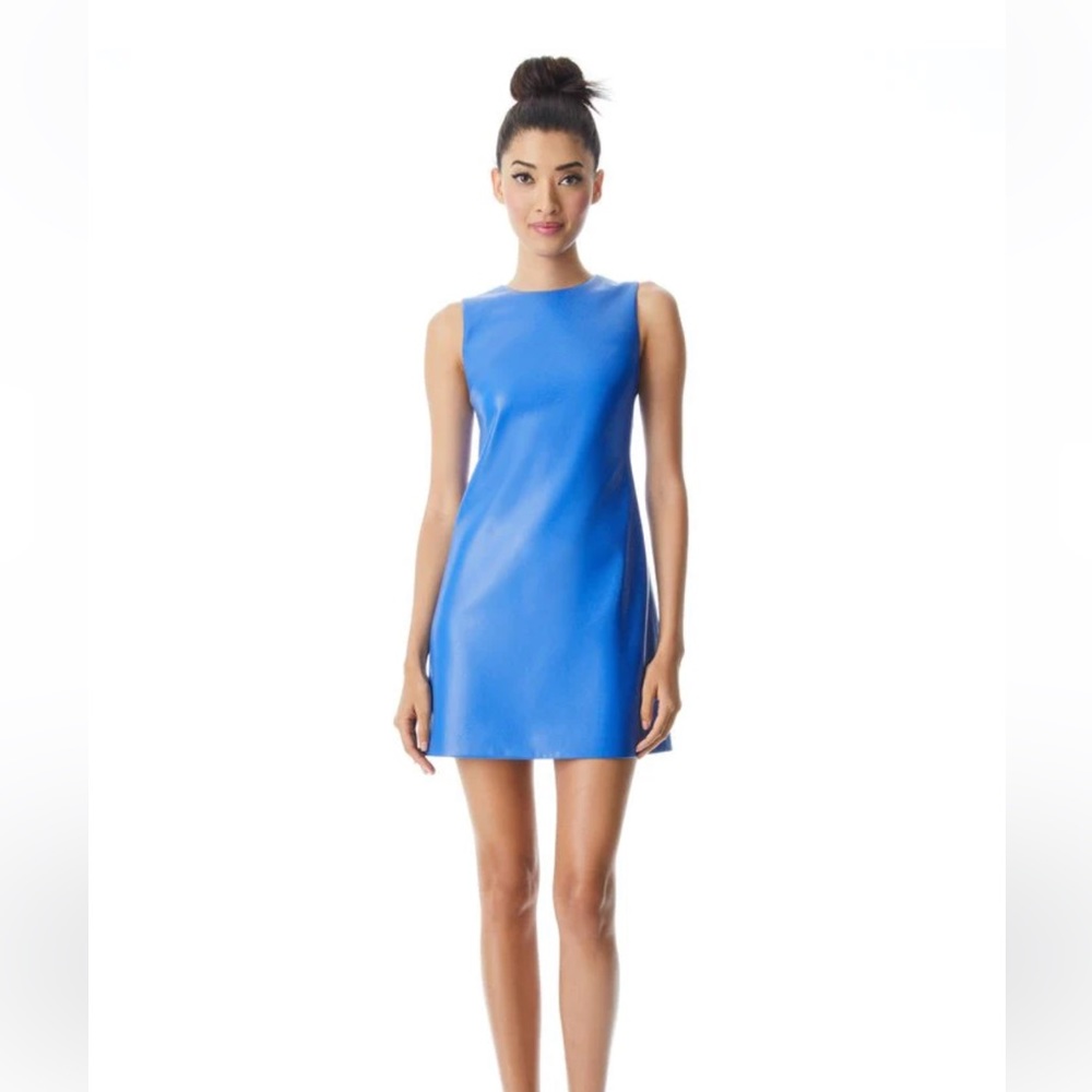 Alice and Olivia Coley Blue Leather Mini Dress Sz 8